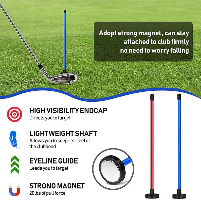 Aluminium alloy magnetic baseball bar golf swing alignment training tool in red and blue.