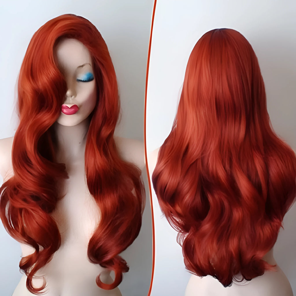 Copper Red long curly wig, about 26 inches, high temperature fibre, for cosplay and fancy dress