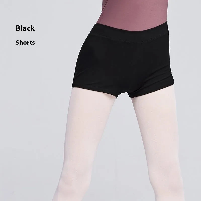 Black cotton dance shorts for women, shown as ballet practice clothing.
