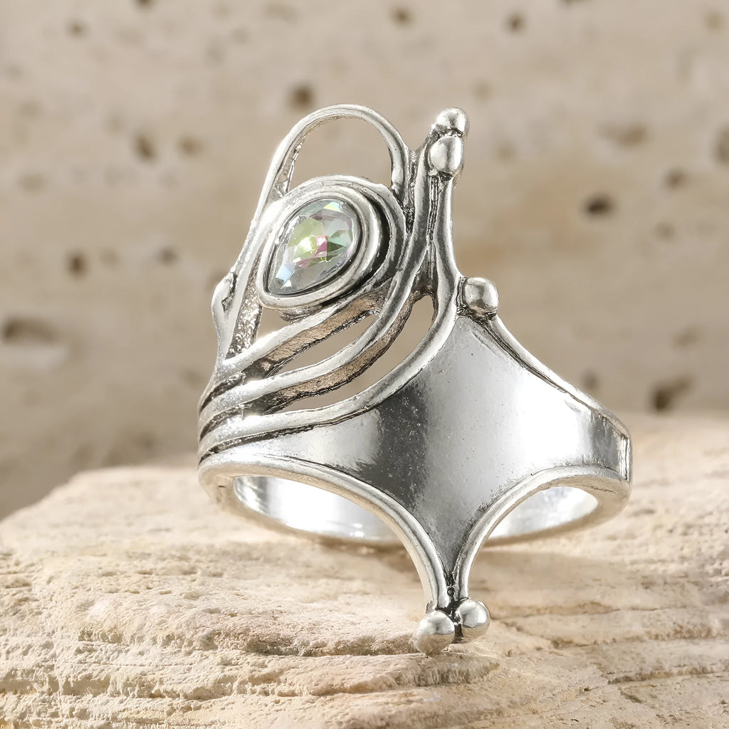 Retro wide hollow silver ring for women, zinc alloy electroplated band, sizes 6 to 10