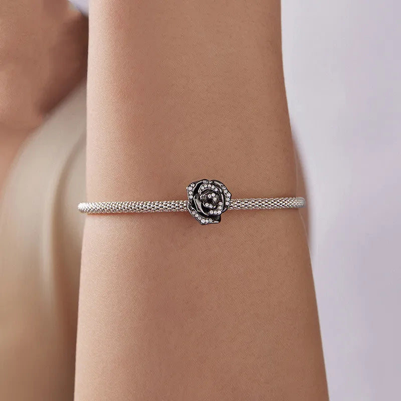 Set of S925 sterling silver spacer beads with rose motif, 1.2cm height and width, dark SCC3199 colour