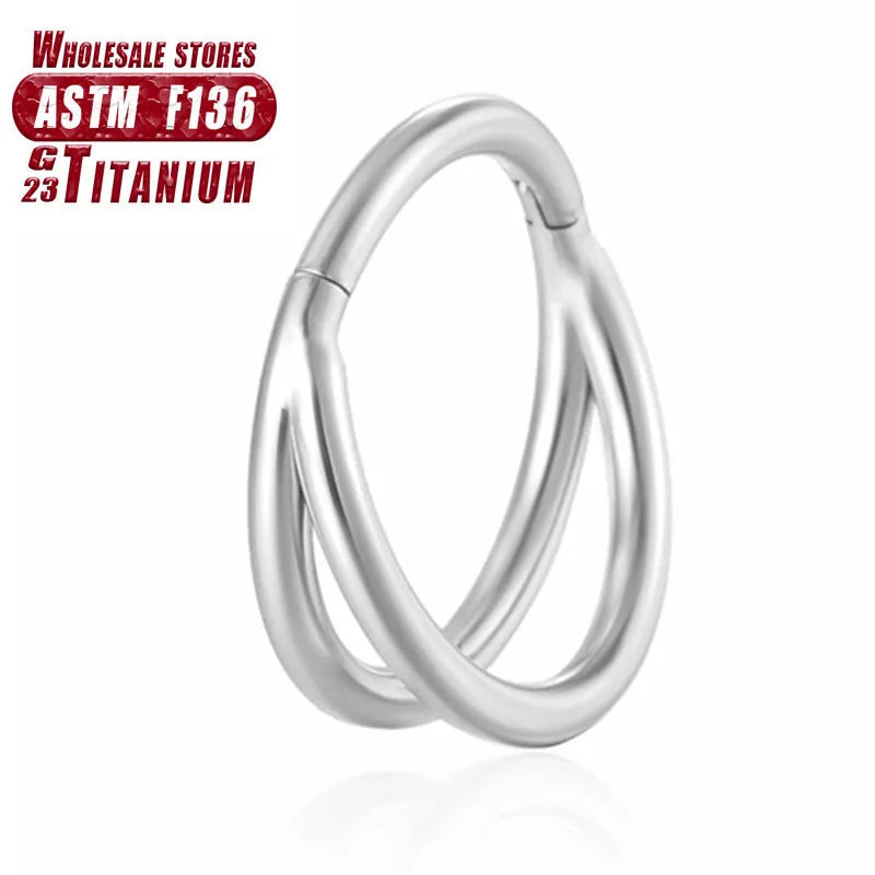 Titanium alloy fork nose ring body jewellery on a plain background showing post length options.