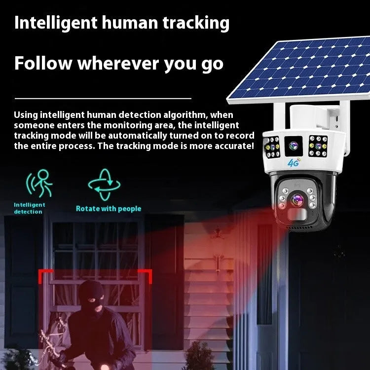 Solar binocular three-screen surveillance camera with solar panel and triple display