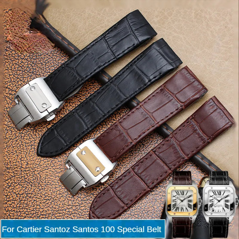 Santos 100 leather watch band 20mm black no buckle