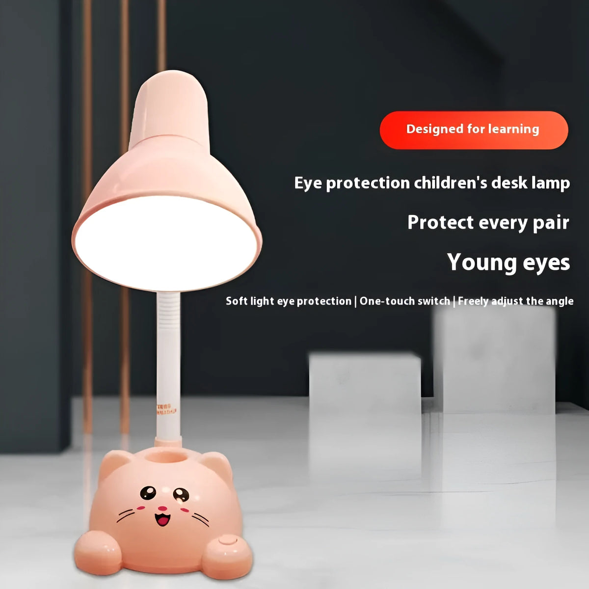 220V socket-powered LED desk lamp in blue or pink for dormitory, home office, and reading use with EU UK US plug options