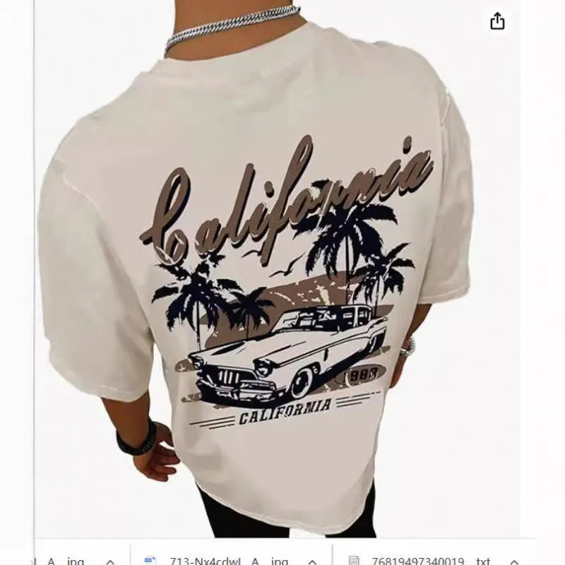 Men's printed street style short-sleeved sports t-shirt with digital pattern on polyester fabric