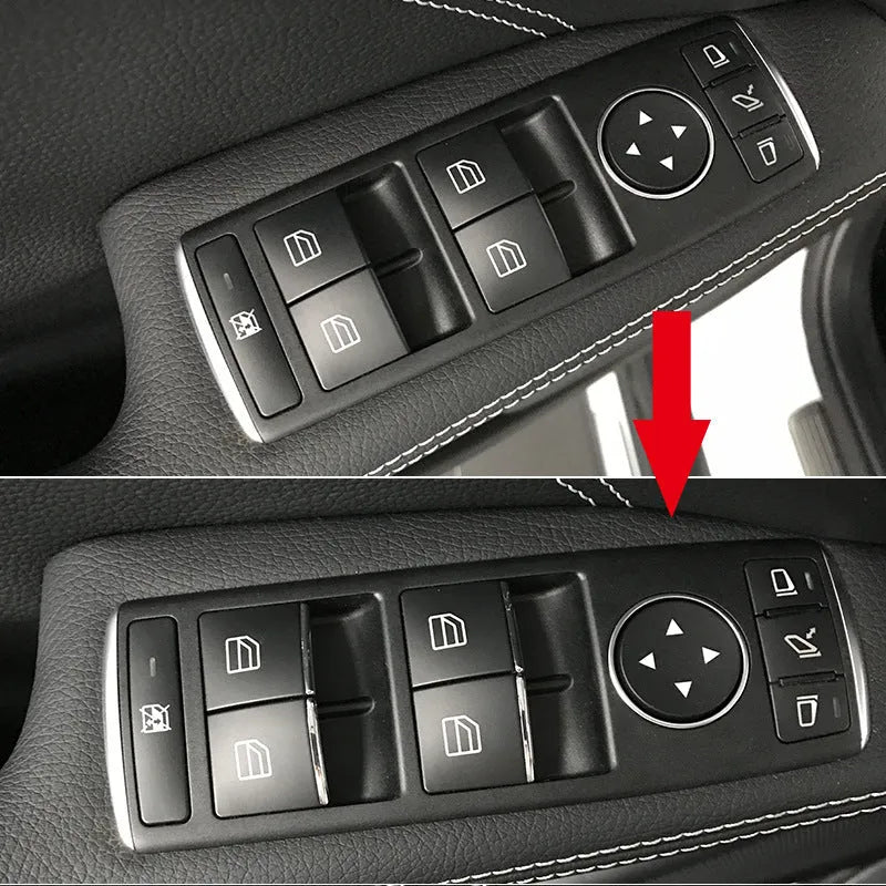 Black ABS plastic decorative sticker for a car window lift button.