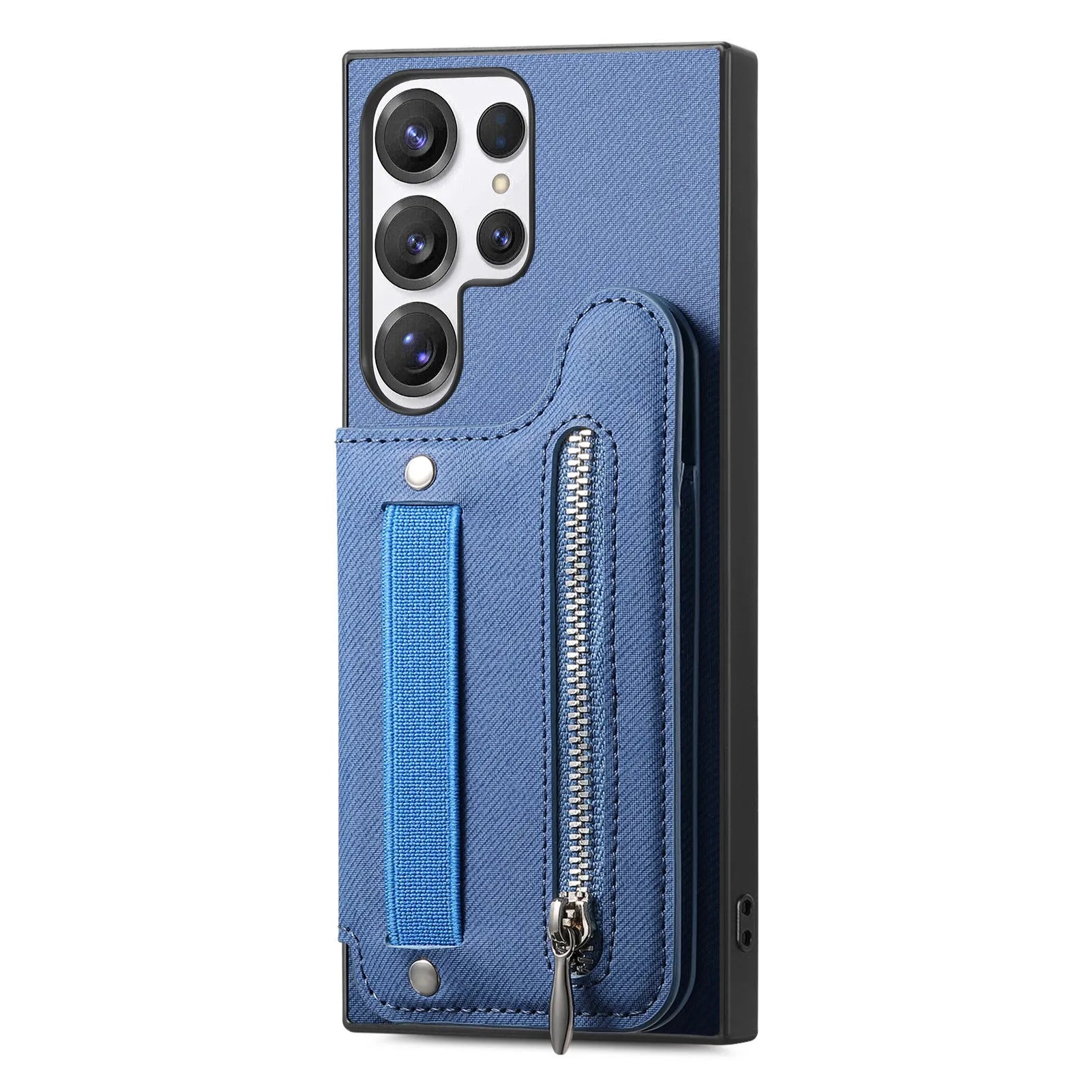 Multifunctional blue leather wristband wallet card holder phone case with kickstand for Samsung