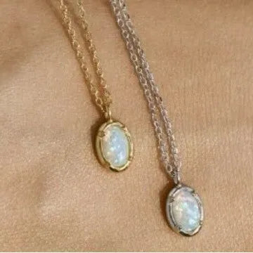 S925 silver geometric pendant necklace with jelly opal centrepiece