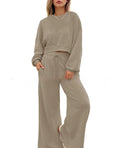 Women's solid colour polyester two-piece trousers set with long sleeves