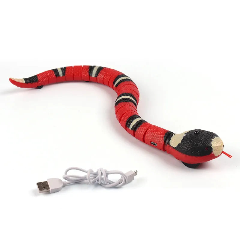 USB rechargeable automatic snake cat toy with segmented plastic body and smart sensing technology