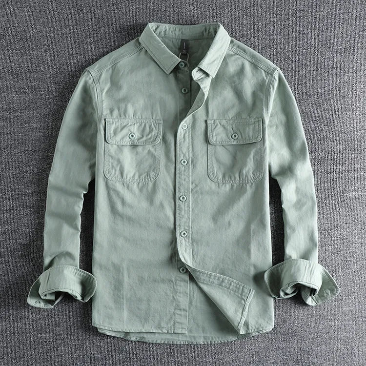 Men's loose fit long sleeve polyester shirt in cardigan style available in four colours