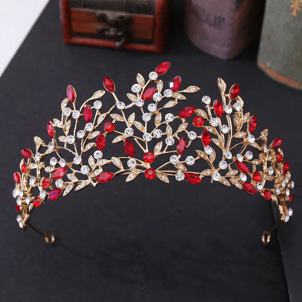 Vintage rhinestone headdress crown in alloy, 15 x 6.5cm, with green phantom quartz crystal and electroplated finish, shown in gold white.