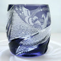 Lavender purple crystal glass cup with handmade phoenix carving, cylindrical Japanese style shape, 301-400ml capacity