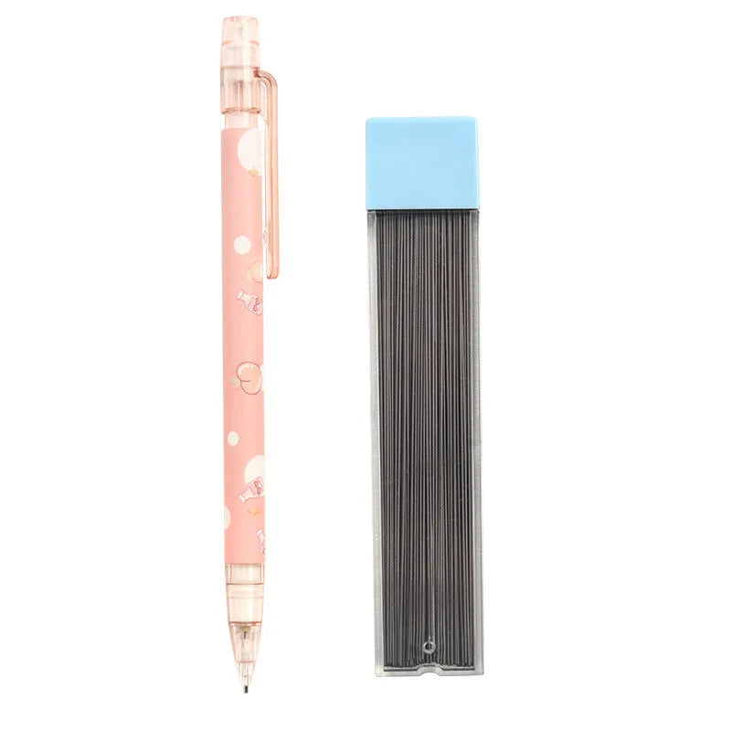 Automatic press pencil in peach colour with 0.5mm lead and refill set
