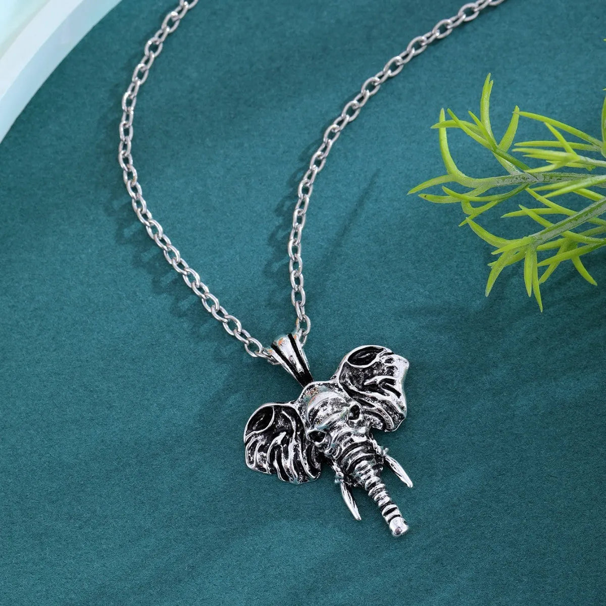 Silver black elephant god pendant necklace for men in hip hop style