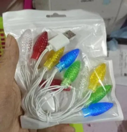 USB charging cable with 10 flashing LED Christmas lights for mobile devices and room decoration