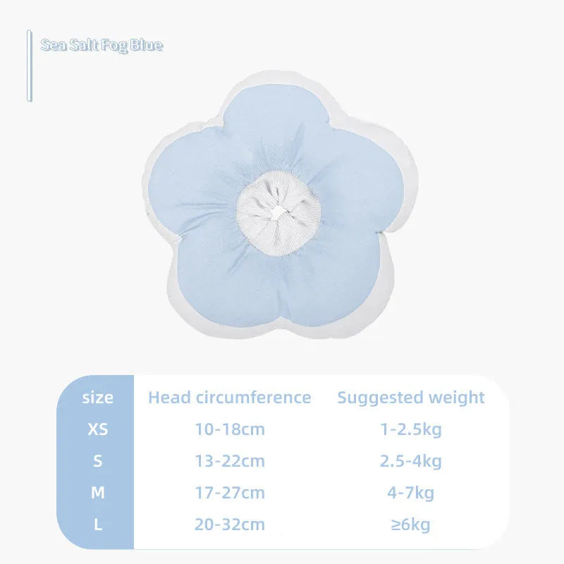 Adjustable cotton flower collar for cats in various colours on a white background