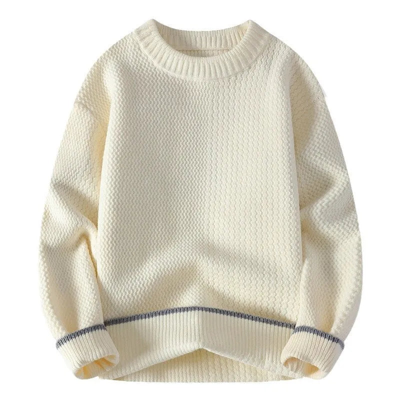Men's grey loose fit round neck knitwear pullover sweater long sleeves