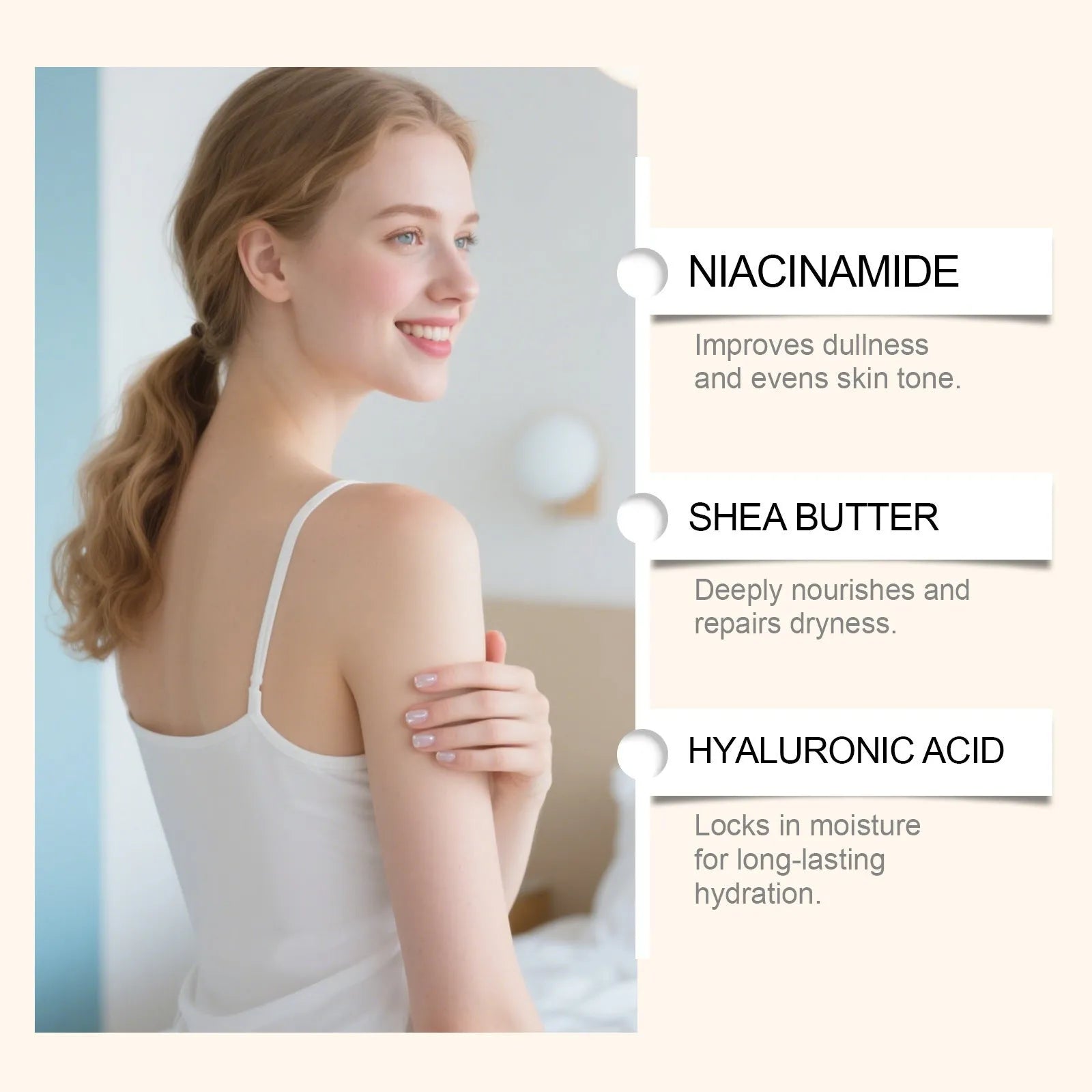 Daily moisturising body lotion 50g non-sticky hydrating formula in white tube for all skin types
