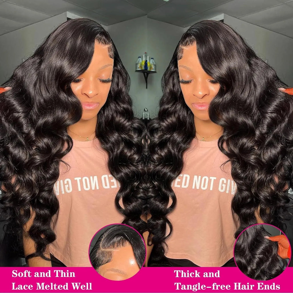Black medium long curly synthetic wig with lace mesh cap, showing 22-inch waves in M1613 colour.