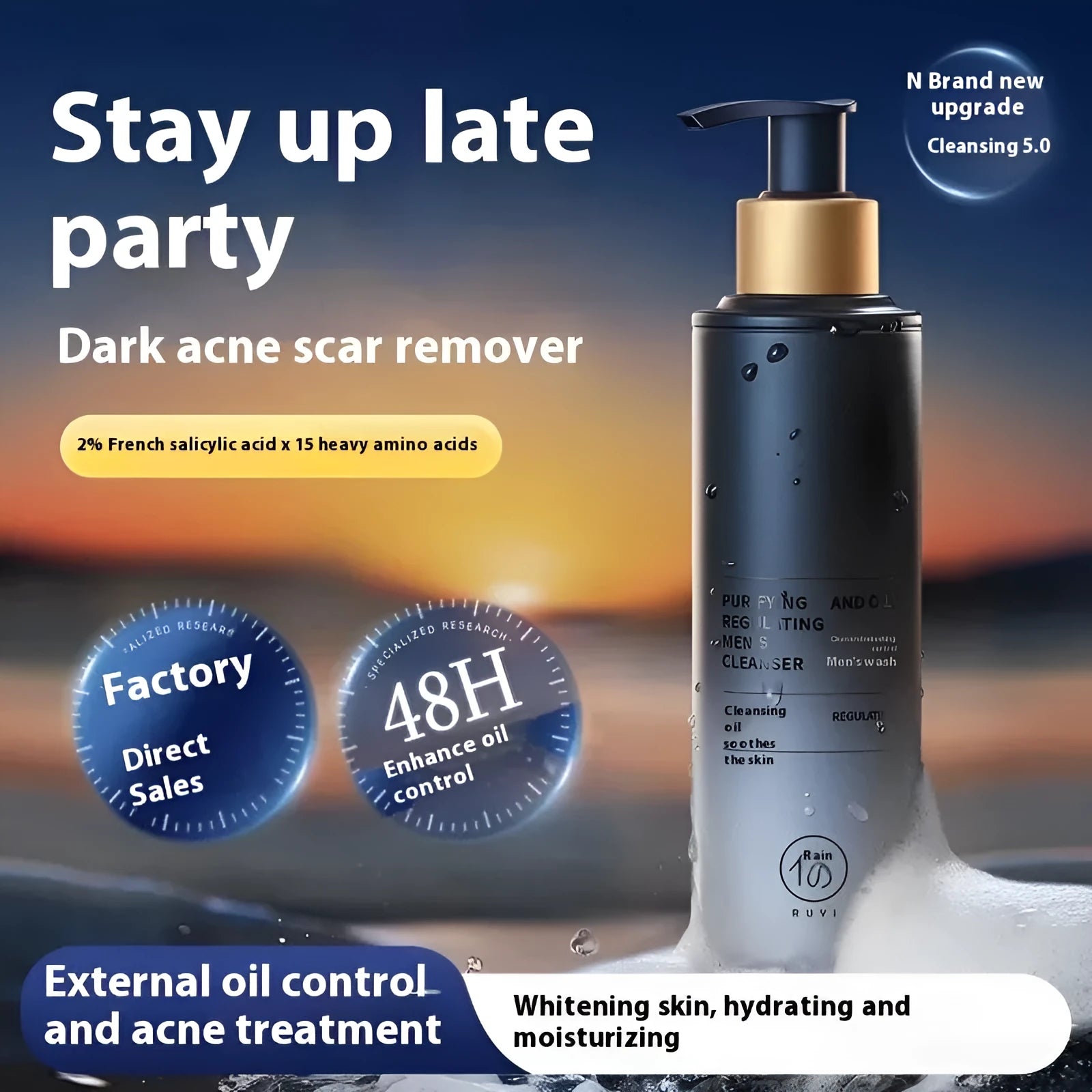Men's oil control facial cleanser 150ml tube for blackhead and acne reduction
