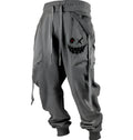 Men's printed 3D sweatpants plus-sized casual trousers in black, brown, green, or grey, sizes S to 3XL