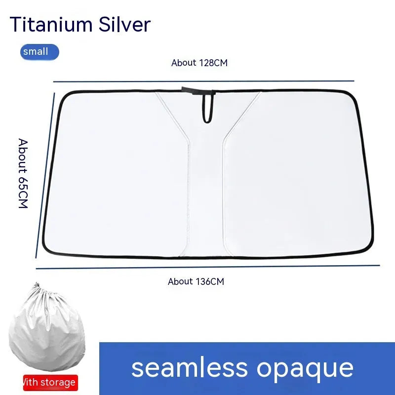 Double ring car sun shade for front windscreen with titanium silver coating
