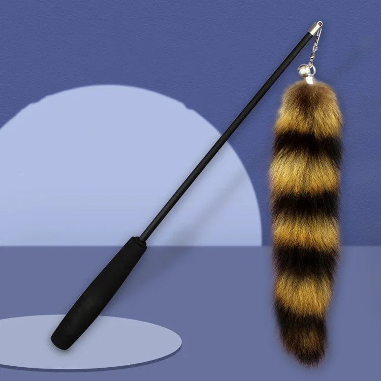 Black cat toy wand with elastic string measuring 42cm for interactive play