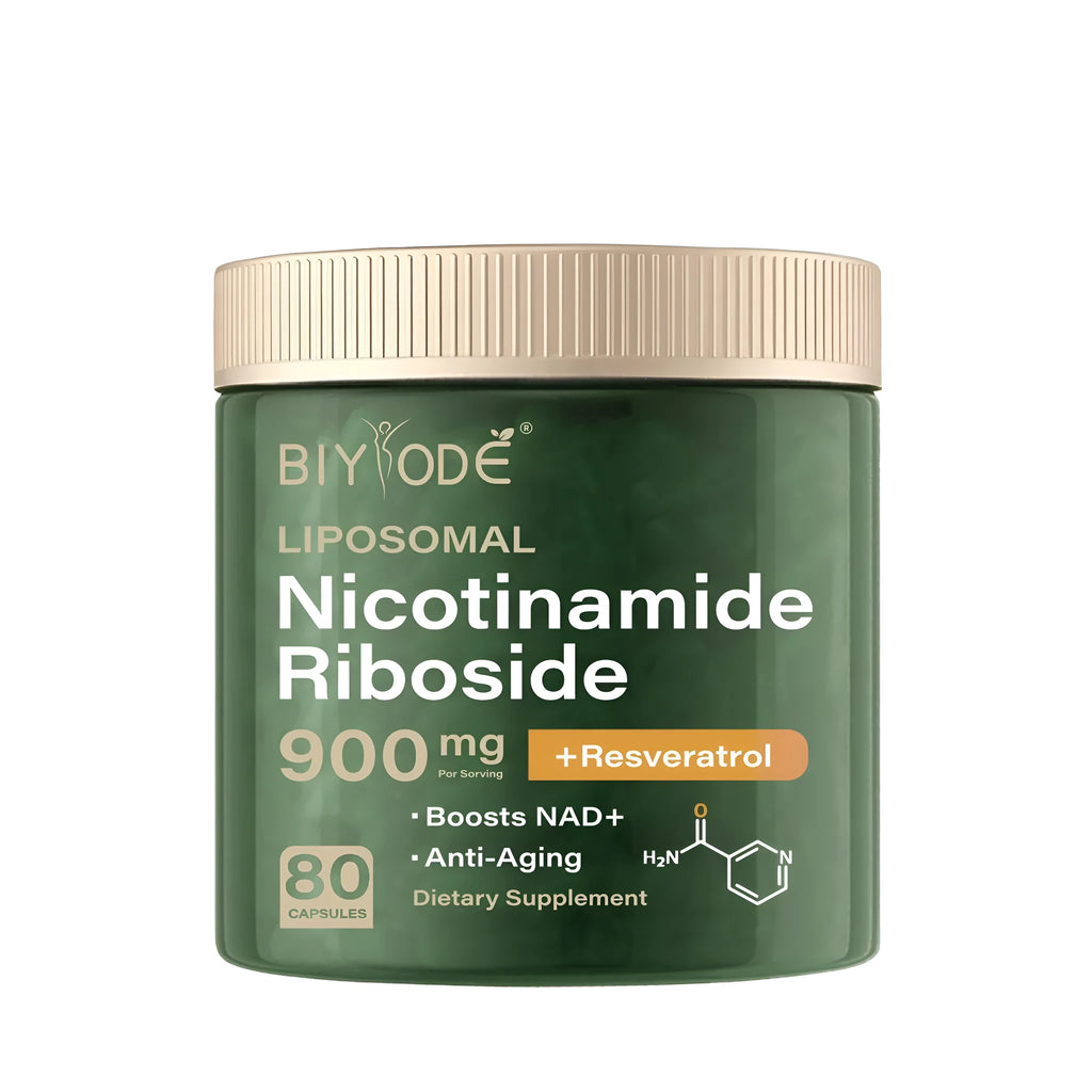 Bottle of 80 nicotinamide riboside NAD supplement capsules for adult immunity and anti-aging support