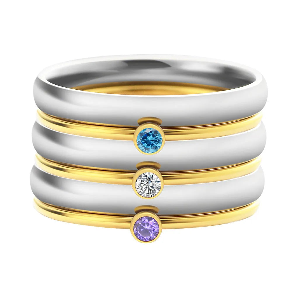 December birthstone titanium steel ring with geometric design and engraved pattern