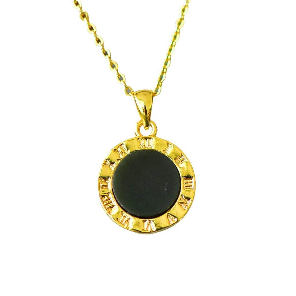 Flat polished Hetian Grey Jade pendant with copper inlay and Ink Blue Jade accents on a necklace.