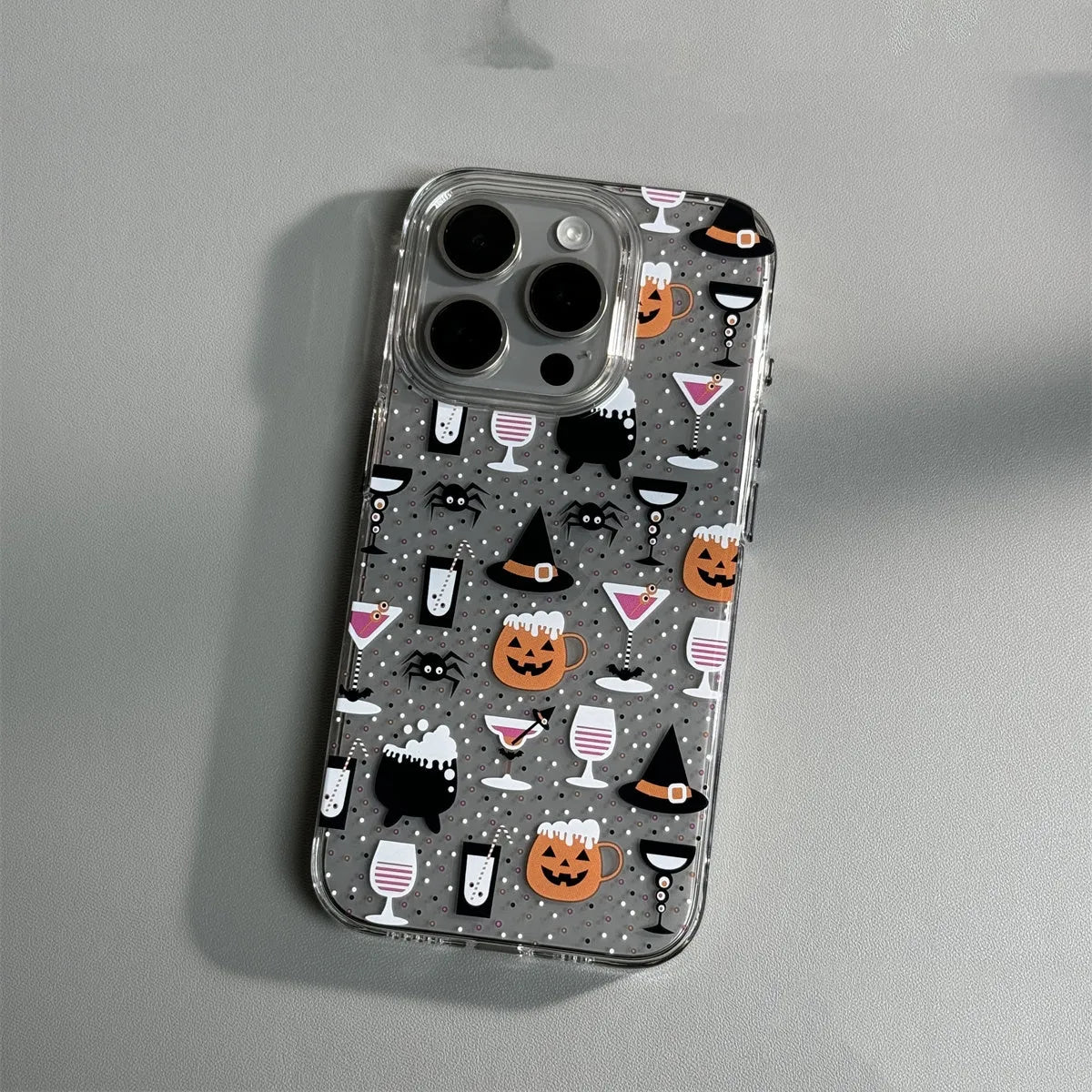 Cartoon transparent soft shell PC phone case for iPhone 15 Pro Max with graffiti print anti-drop protection