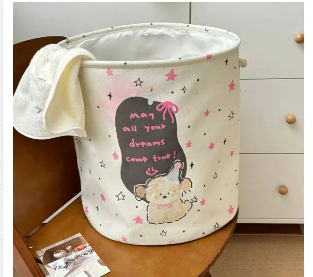 Foldable laundry basket with decorative removable cotton cover in choice of 12 patterns