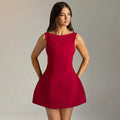 Slim backless summer dress in polyester with sleeveless design and high waist