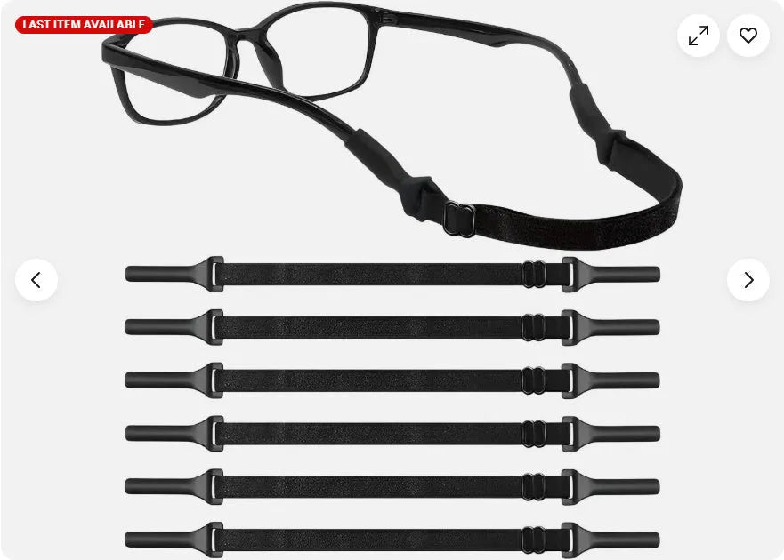 Black adjustable glasses anti-skid cord with silicone end fibre rope construction for adult and children's use