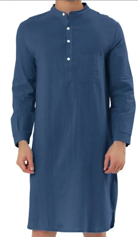Men's cotton shirt robe with kangaroo pocket available in multiple colours and sizes