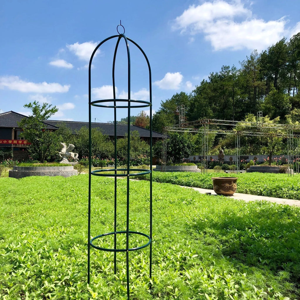 Dark green wrought iron plant climbing lattice with European-style grid pattern measuring 188cm tall