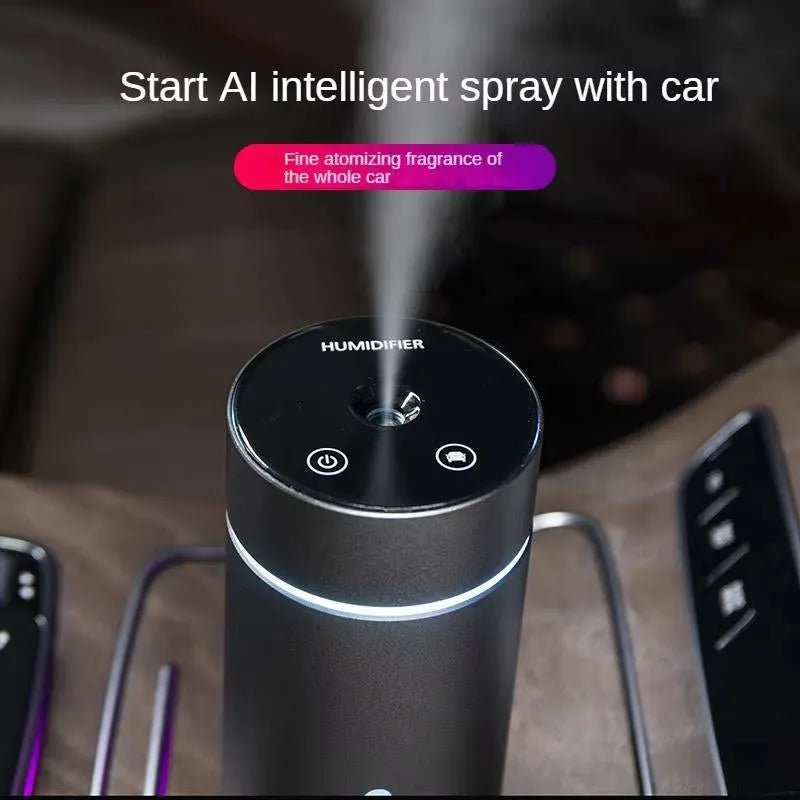 Black aluminium car humidifier diffuser with USB cable and 260ml water capacity