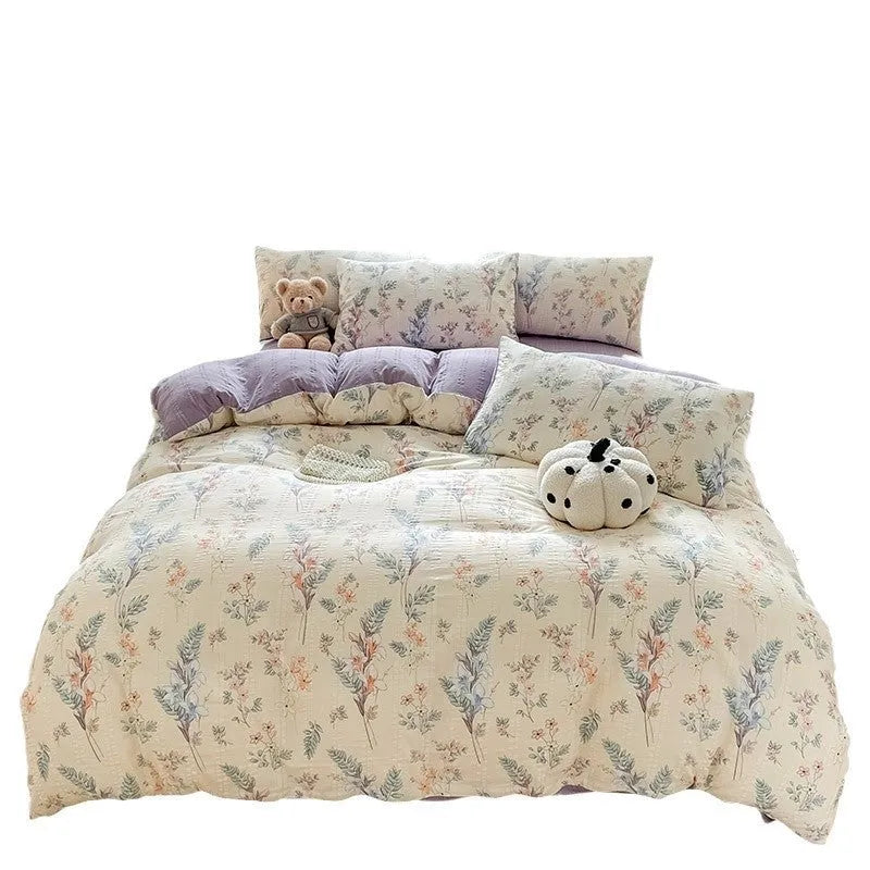 Chemical fibre bed sheet set with aerobic jacquard cloud yarn cotton in Butterfly Dance rose colour