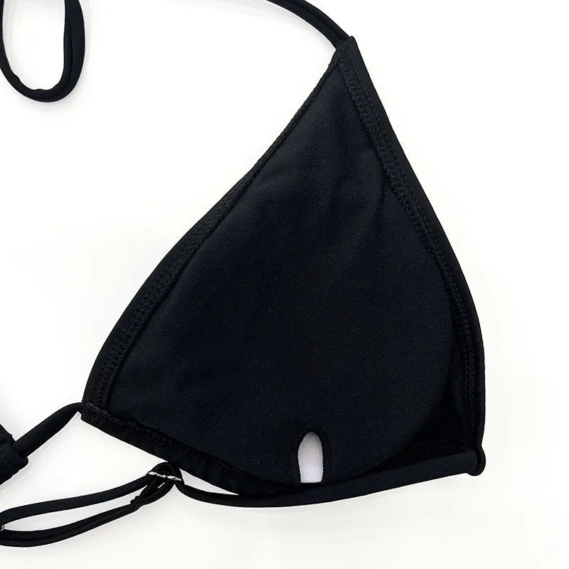 Black mesh women's four-piece bikini swimsuit set with long sleeves for swimming sports