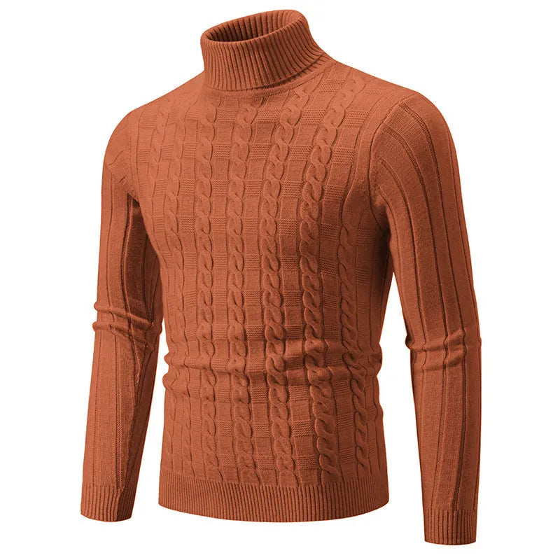 Men's slim twist turtleneck pullover sweater in chenille spandex fabric