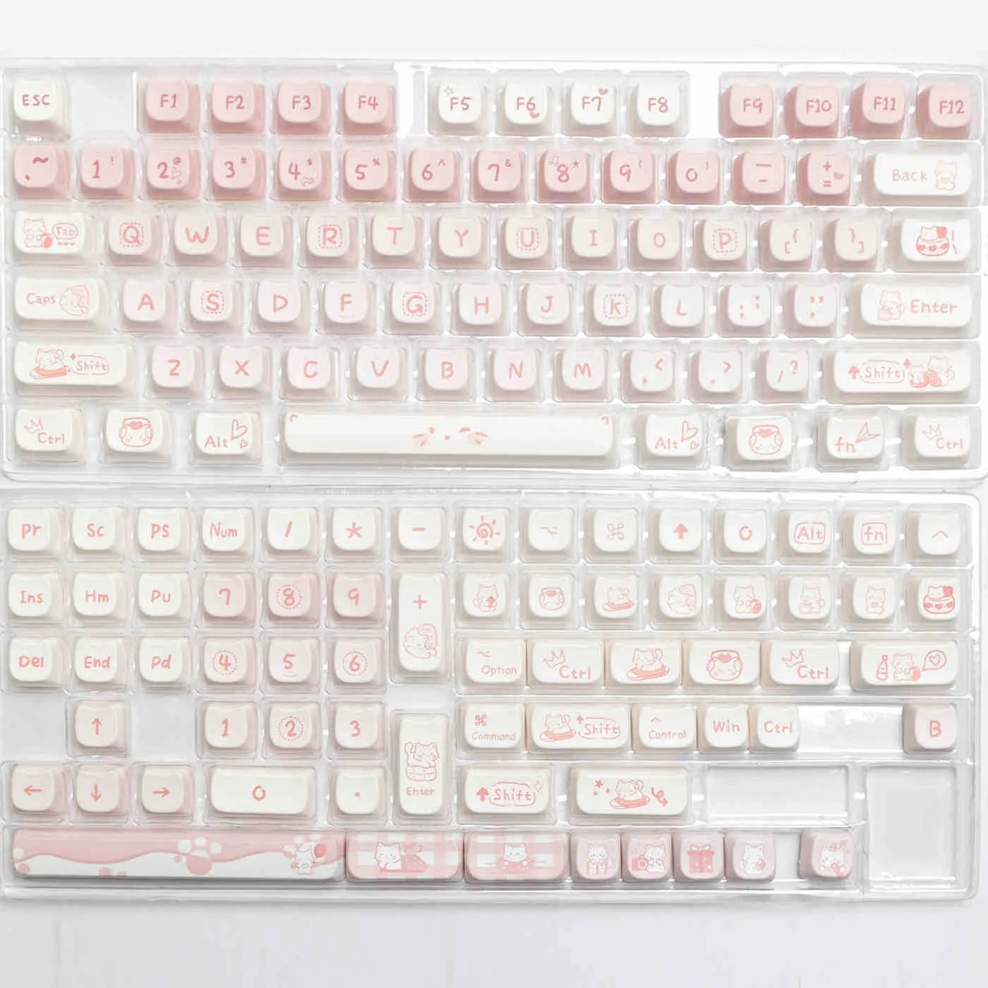 Full set of PBT sublimation key caps for mechanical keyboards showing 98+ keys in various sizes