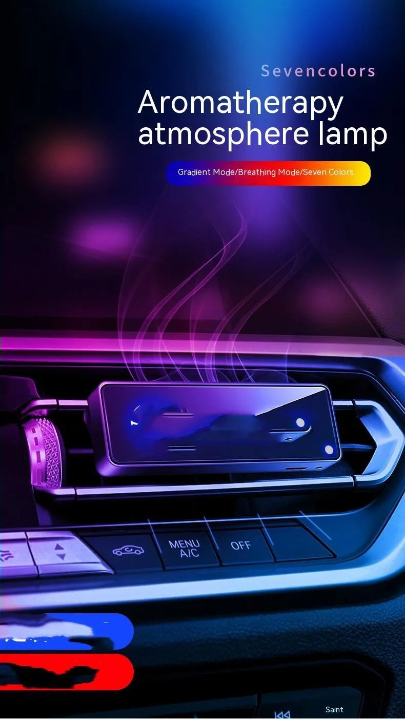 Black car aromatherapy unit with LED light for air outlet mounting and fragrance sticks