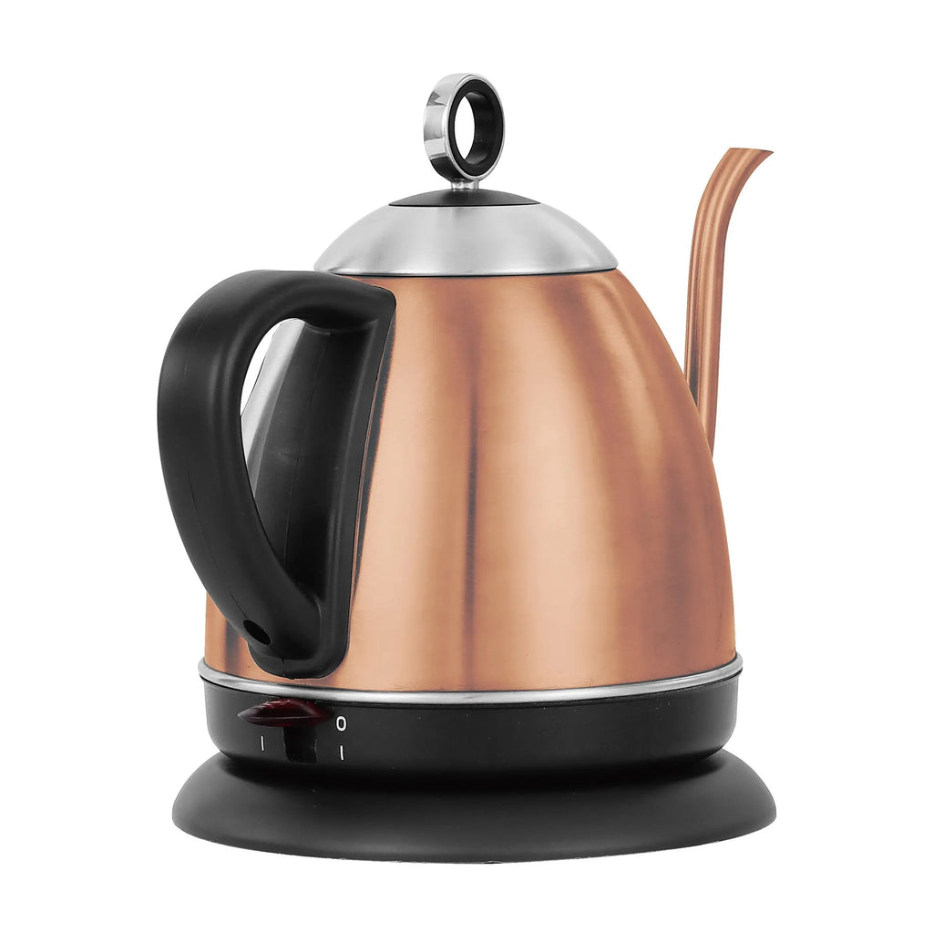 Gold full-automatic stainless steel kettle with touch controls and 1L capacity for making coffee.