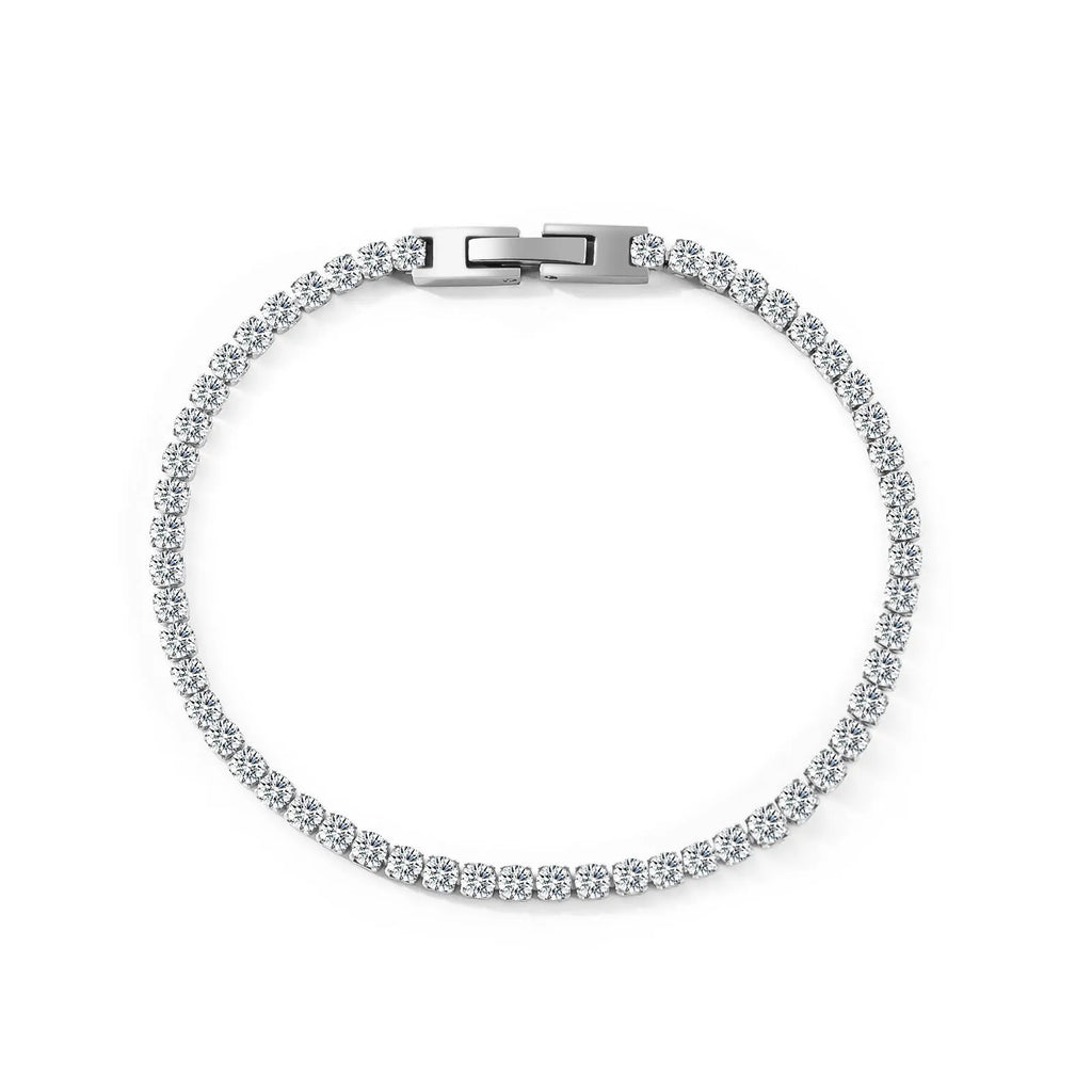 Stainless steel mesh ball chain necklace with inlaid zircon stones on a steel colour geometric chain
