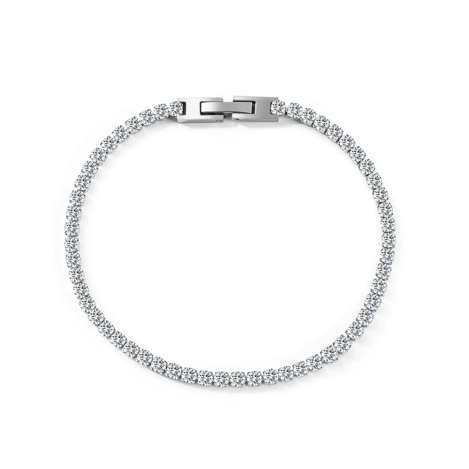 Stainless steel mesh ball chain necklace with inlaid zircon stones on a steel colour geometric chain