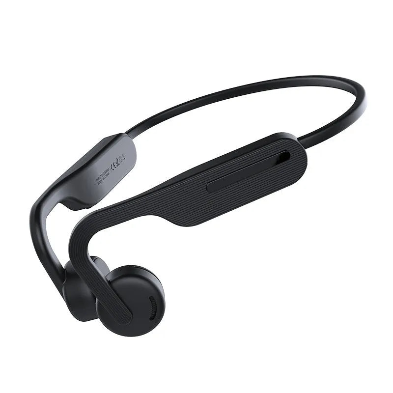 Black waterproof wireless in-ear Bluetooth headphones with private mold fit and battery display.