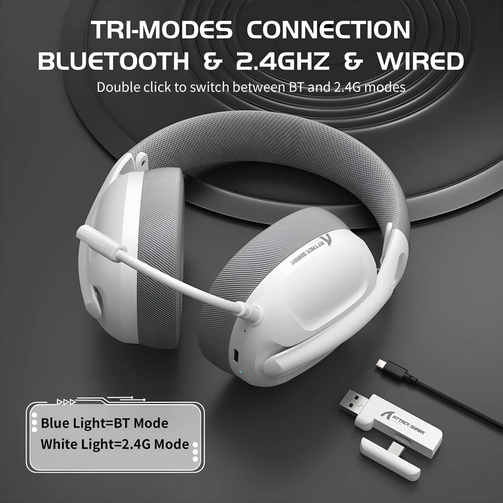 Attack Shark L80PRO wireless triple-mode gaming headset over-ear with microphone white colour