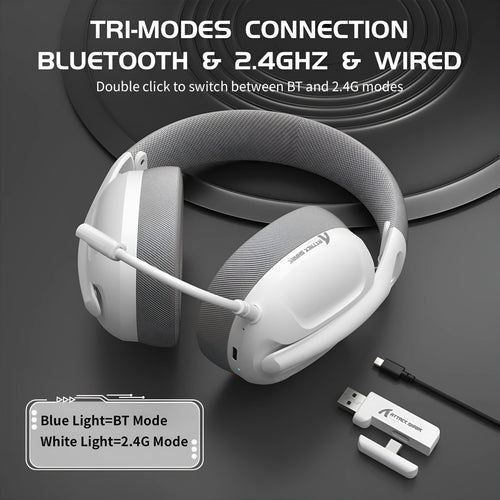 Attack Shark L80PRO wireless triple-mode gaming headset over-ear with microphone white colour